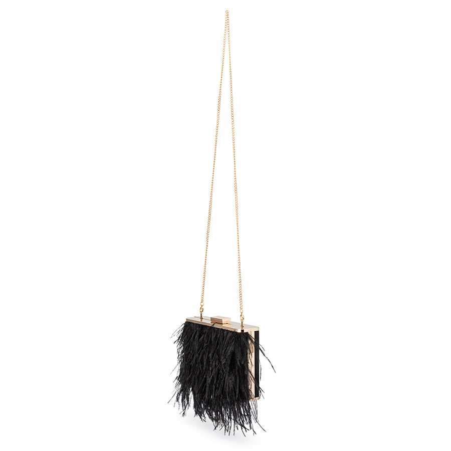 ESTELLE FEATHER CLUTCH - BLACK