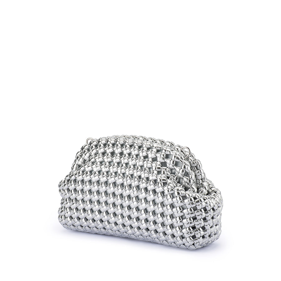 EVERLY HAND WOVEN CLUTCH - SILVER