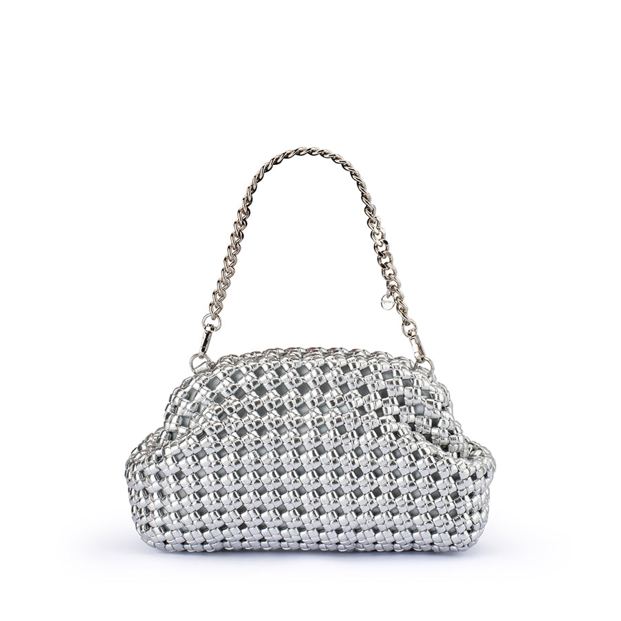 EVERLY HAND WOVEN CLUTCH - SILVER