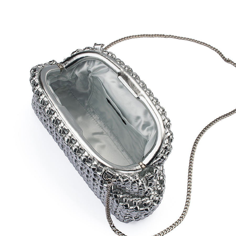 EVERLY HAND WOVEN CLUTCH - SILVER