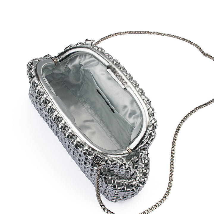EVERLY HAND WOVEN CLUTCH - SILVER