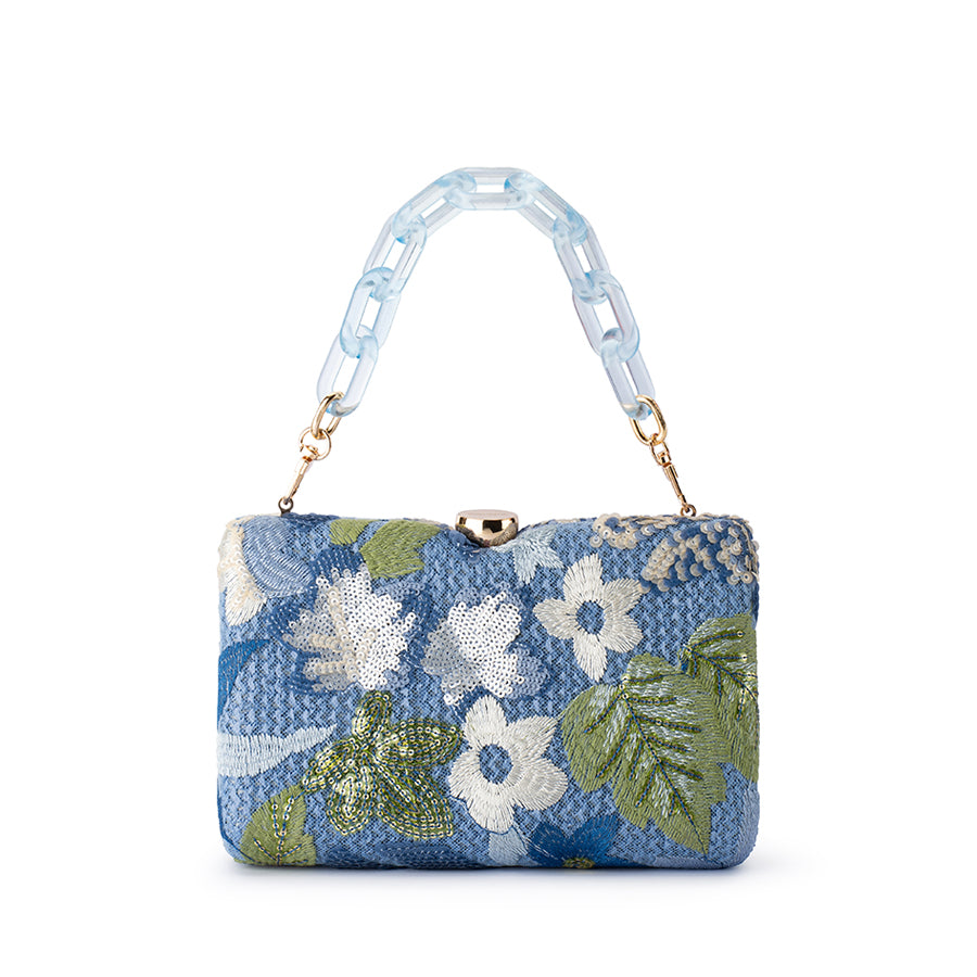 GRETA FLORAL CLUTCH - BLUE