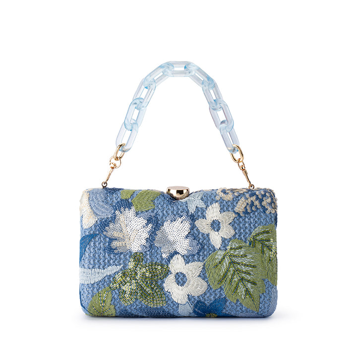 GRETA FLORAL CLUTCH - BLUE