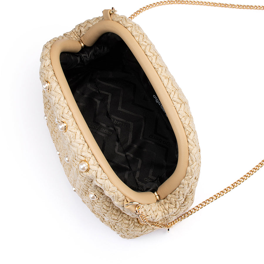 KAIA STUDDED WOVEN CLUTCH - NATURAL