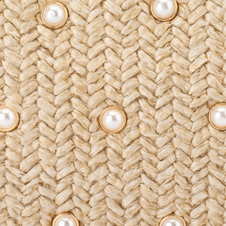 KAIA STUDDED WOVEN CLUTCH - NATURAL