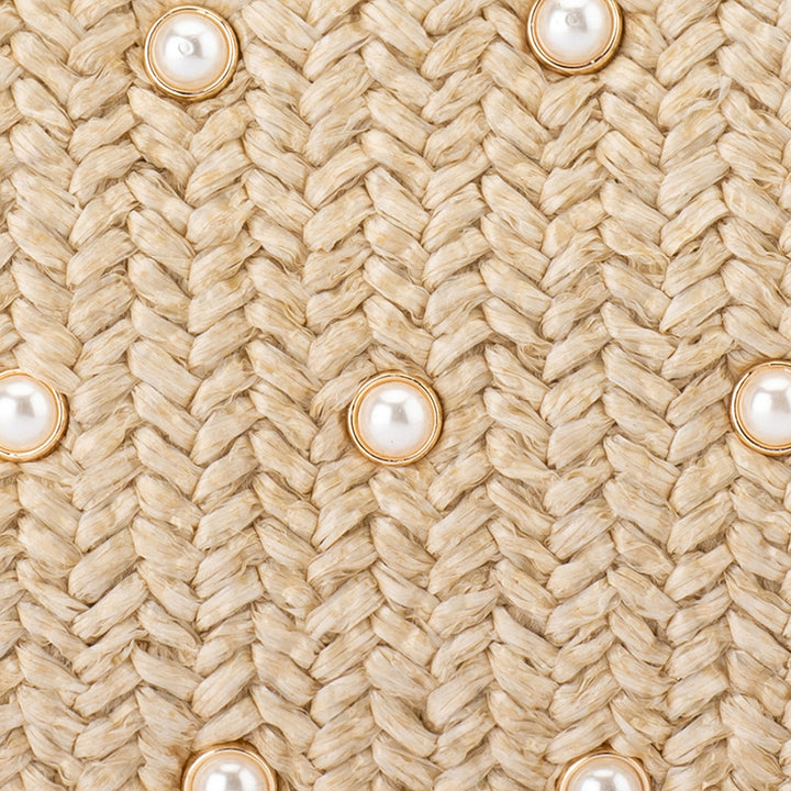 KAIA STUDDED WOVEN CLUTCH - NATURAL