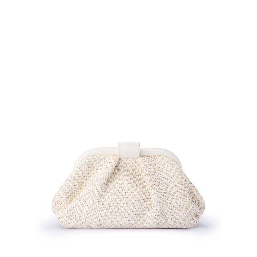 MINKI GATHERED WOVEN CLUTCH - WHITE