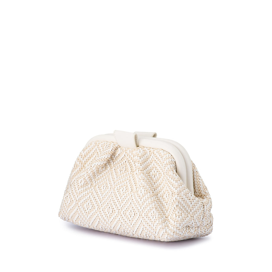 MINKI GATHERED WOVEN CLUTCH - WHITE