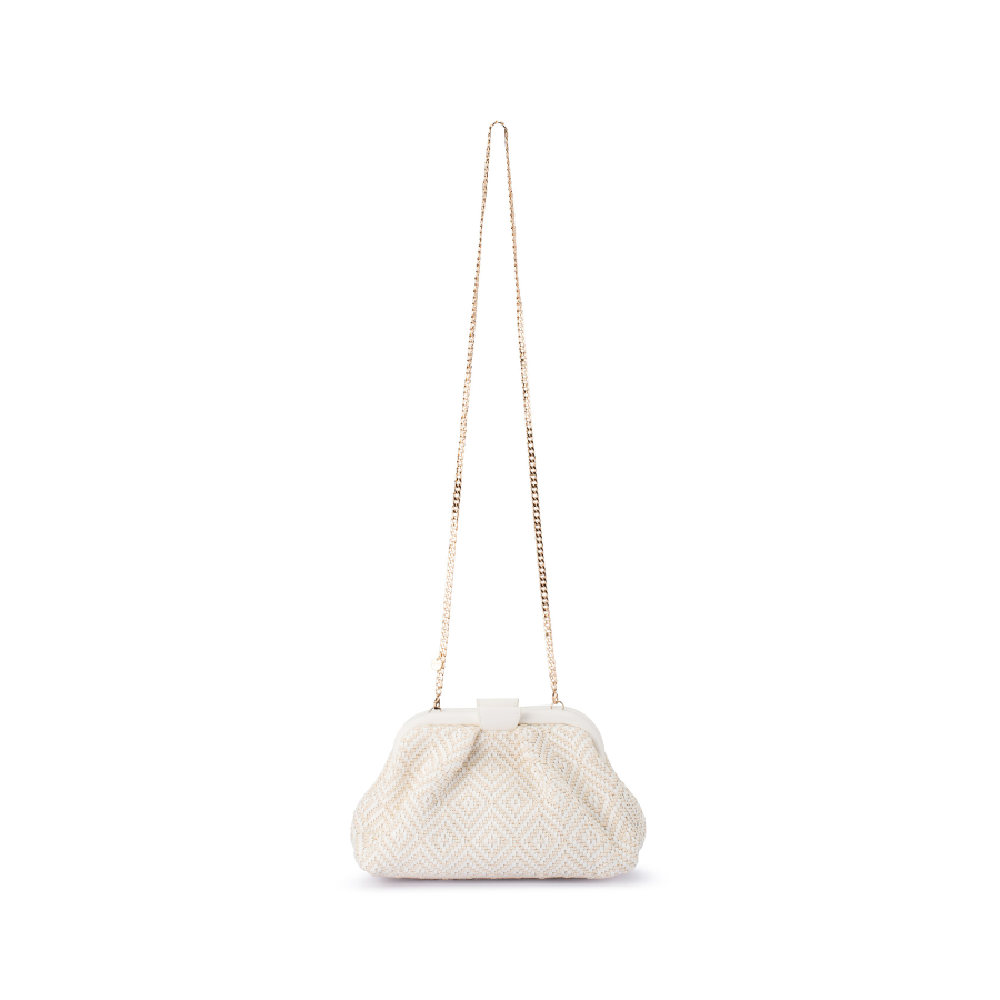 MINKI GATHERED WOVEN CLUTCH - WHITE