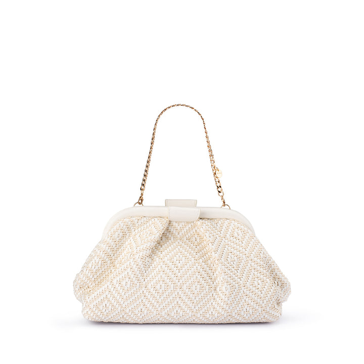 MINKI GATHERED WOVEN CLUTCH - WHITE