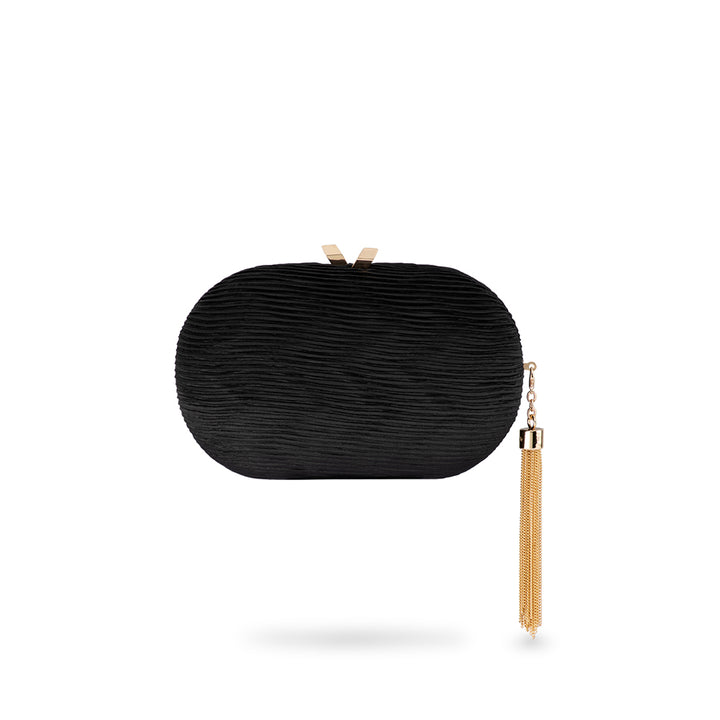 NATALIE PLEATED OVAL CLUTCH - BLACK