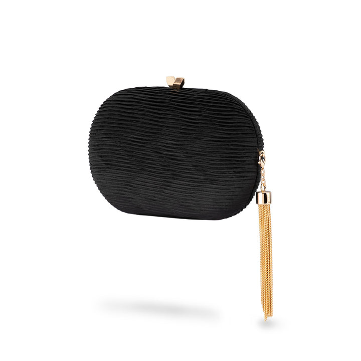 NATALIE PLEATED OVAL CLUTCH - BLACK