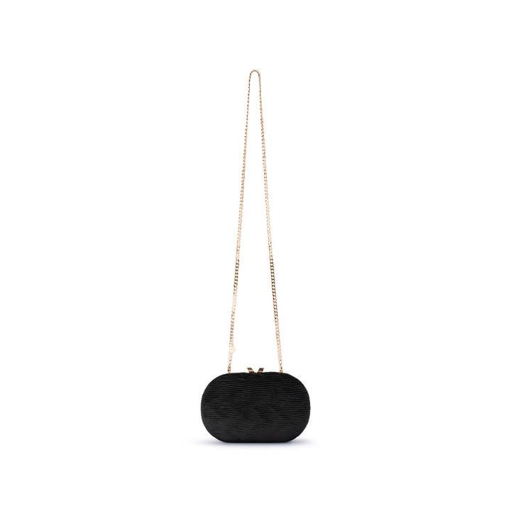 NATALIE PLEATED OVAL CLUTCH - BLACK