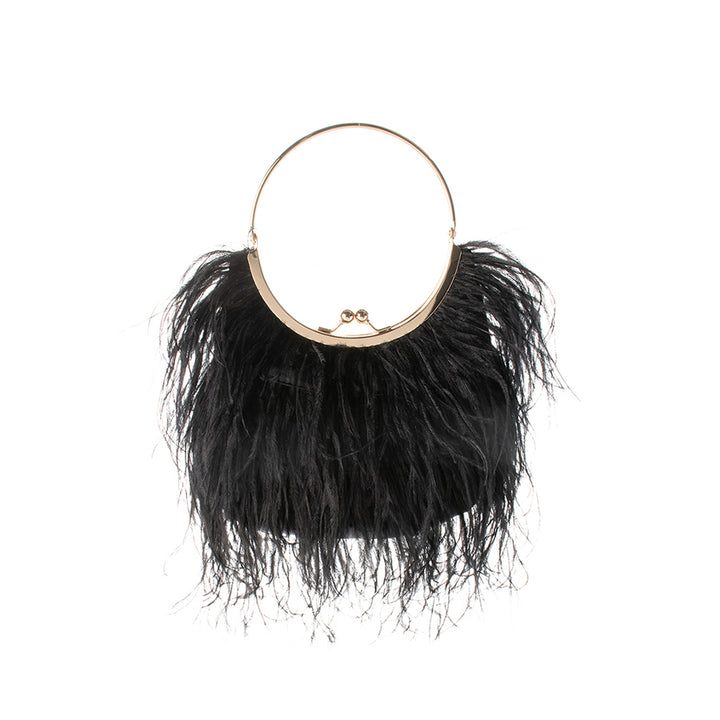 PENNY FEATHERED FRAME BAG - BLACK