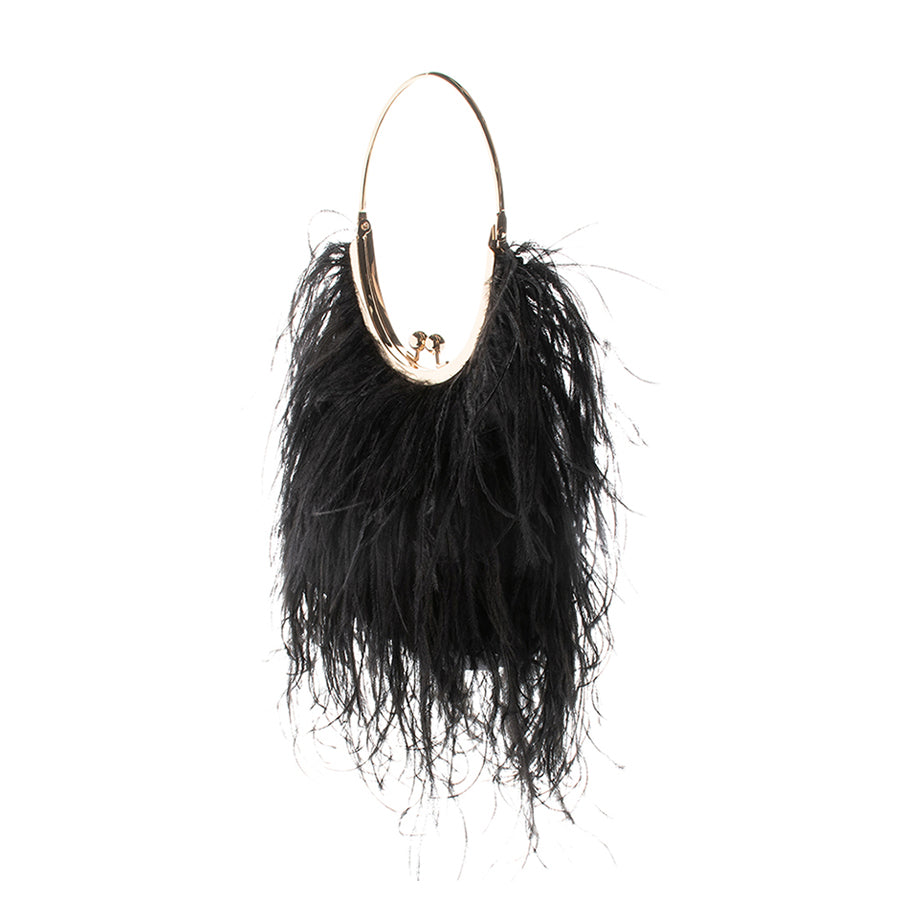 PENNY FEATHERED FRAME BAG - BLACK