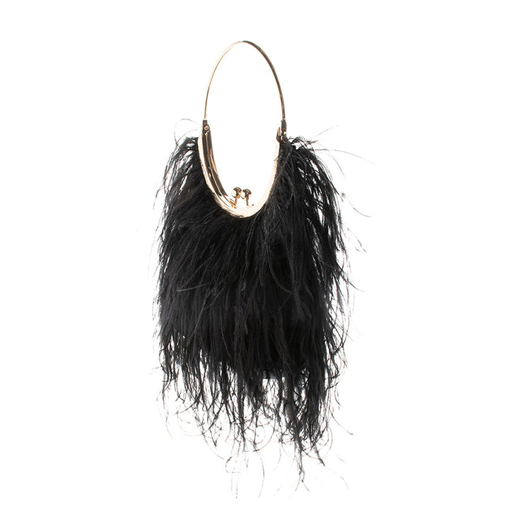 PENNY FEATHERED FRAME BAG - BLACK