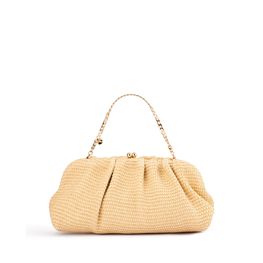 QUEENIE GATHERED WOVEN CLUTCH - NATURAL