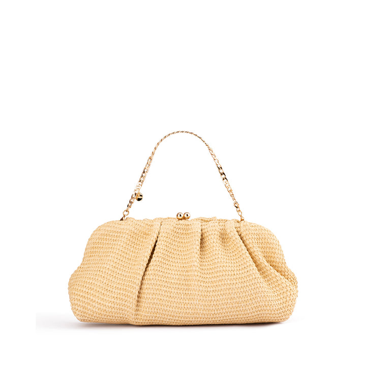 QUEENIE GATHERED WOVEN CLUTCH - NATURAL