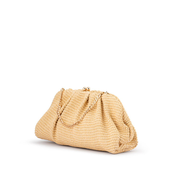 QUEENIE GATHERED WOVEN CLUTCH - NATURAL