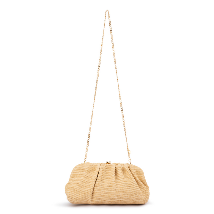 QUEENIE GATHERED WOVEN CLUTCH - NATURAL