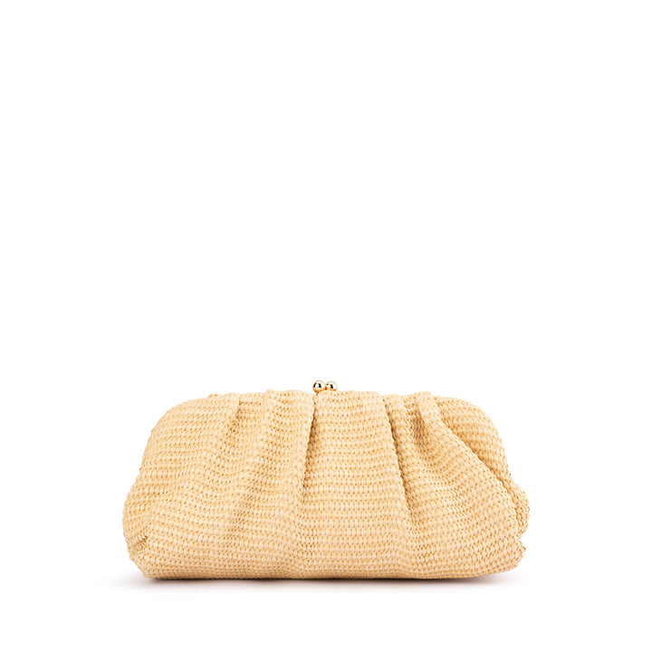 QUEENIE GATHERED WOVEN CLUTCH - NATURAL