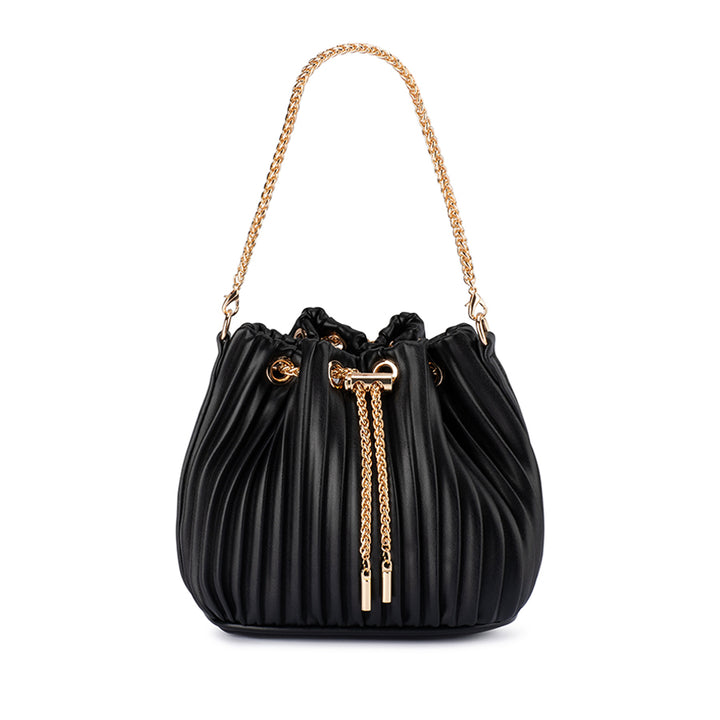 REMI PLEATED DRAWSTRING BAG - BLACK