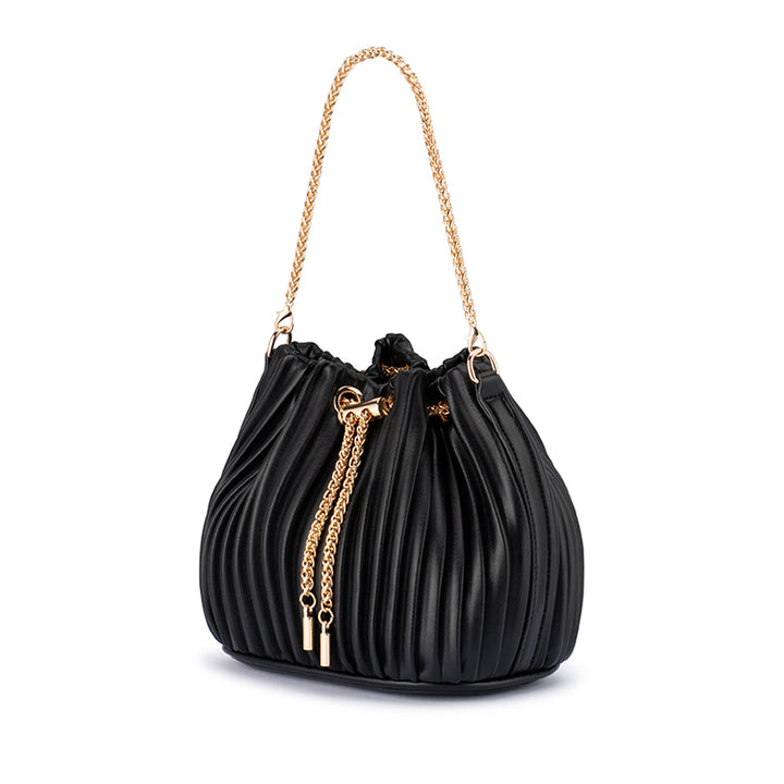 REMI PLEATED DRAWSTRING BAG - BLACK