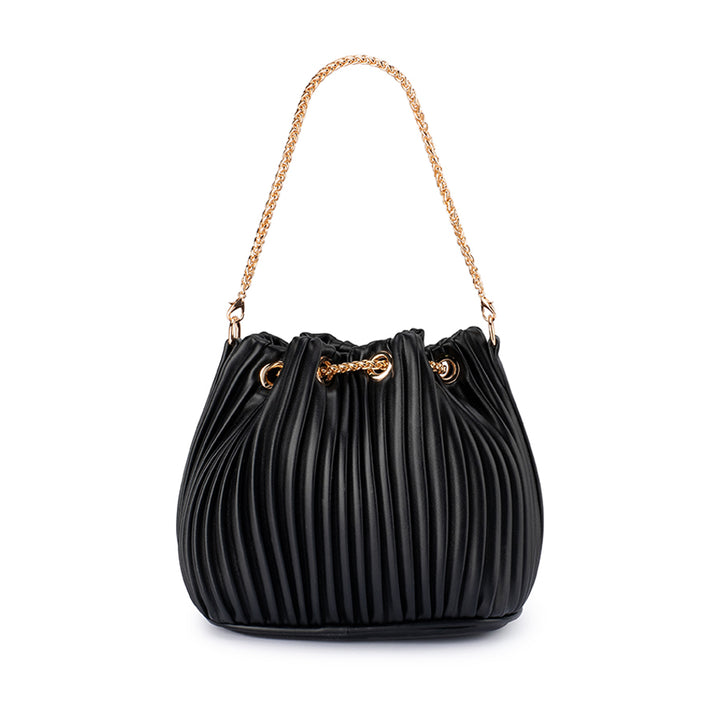 REMI PLEATED DRAWSTRING BAG - BLACK