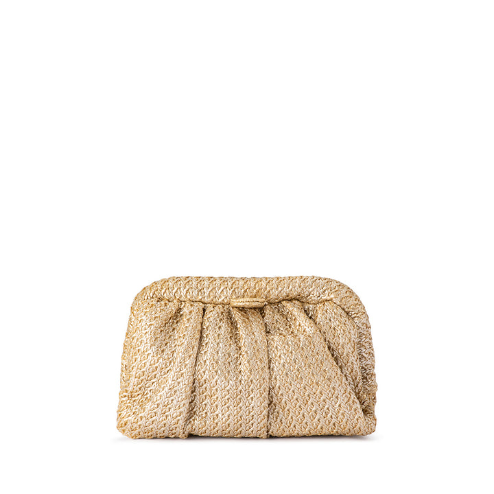 STEVIE PLEATED WOVEN CLUTCH - GOLD