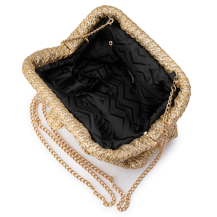 STEVIE PLEATED WOVEN CLUTCH - GOLD