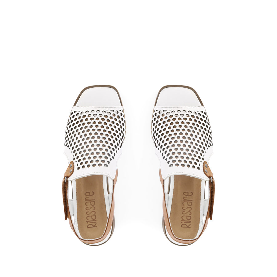 DENISE - WHITE TAN MIX LEATHER