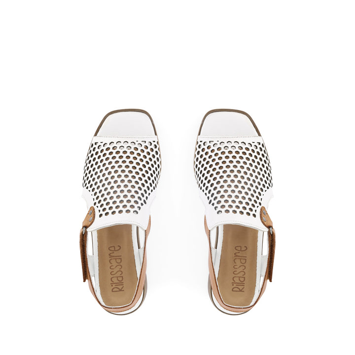 DENISE - WHITE TAN MIX LEATHER