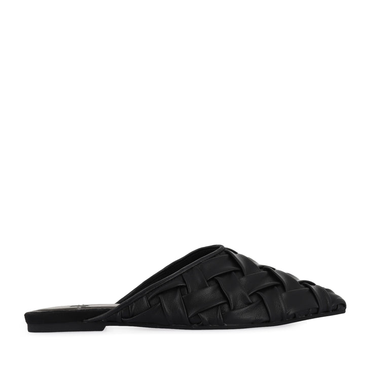 POINTED MULE SOFT - WOVEN BLACK LEATHER