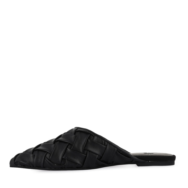 POINTED MULE SOFT - WOVEN BLACK LEATHER