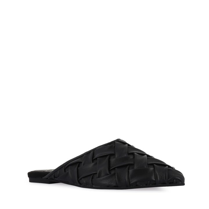 POINTED MULE SOFT - WOVEN BLACK LEATHER