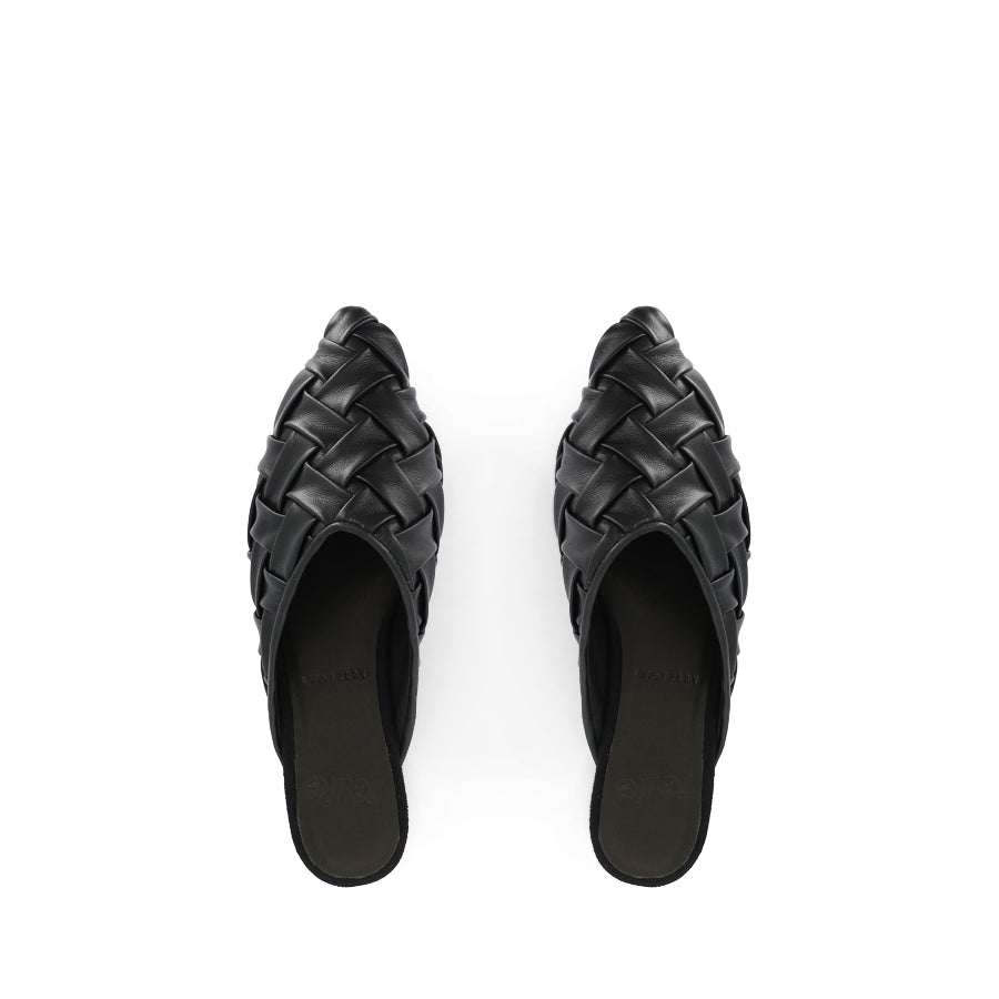 POINTED MULE SOFT - WOVEN BLACK LEATHER