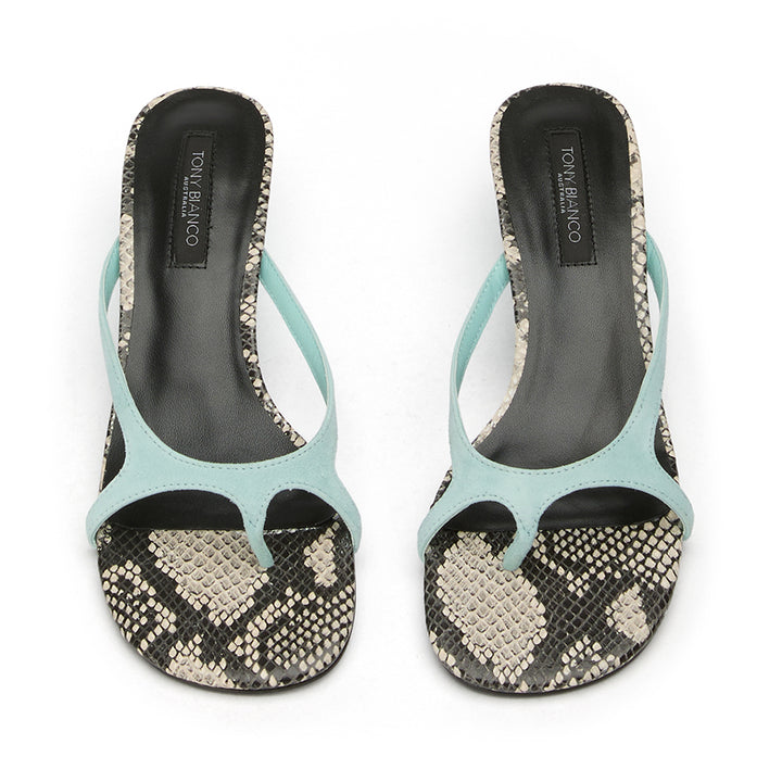 KASSY - TURQUOISE SUEDE ECRU SNAKE