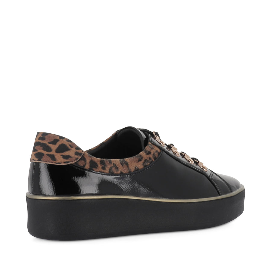 ZABBEY W - BLACK TAN LEOPARD PATENT-SUEDE