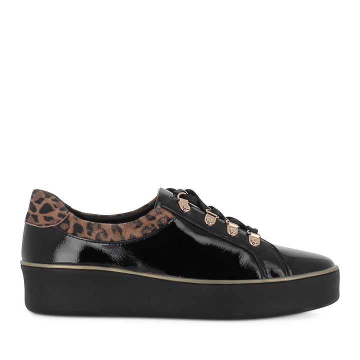 ZABBEY W - BLACK TAN LEOPARD PATENT-SUEDE