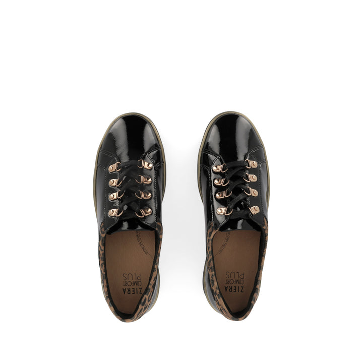 ZABBEY W - BLACK TAN LEOPARD PATENT-SUEDE