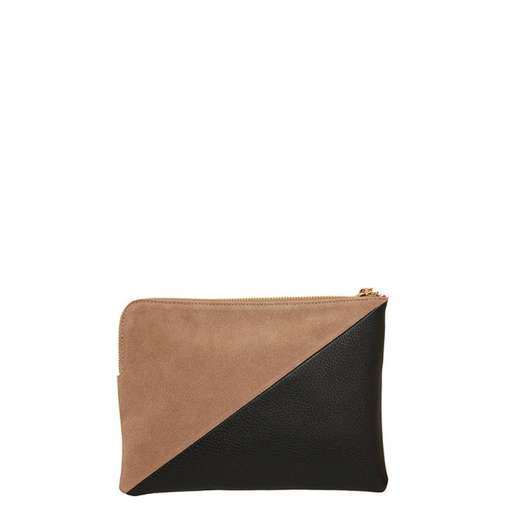 PAIGE CLUTCH SPLICE - BLACK PEBBLE & FAWN SUEDE