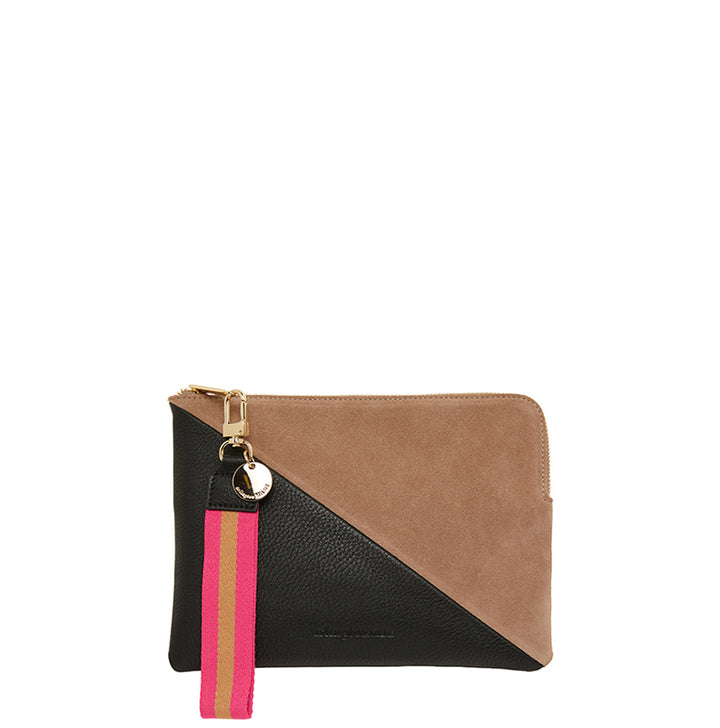 PAIGE CLUTCH SPLICE - BLACK PEBBLE & FAWN SUEDE