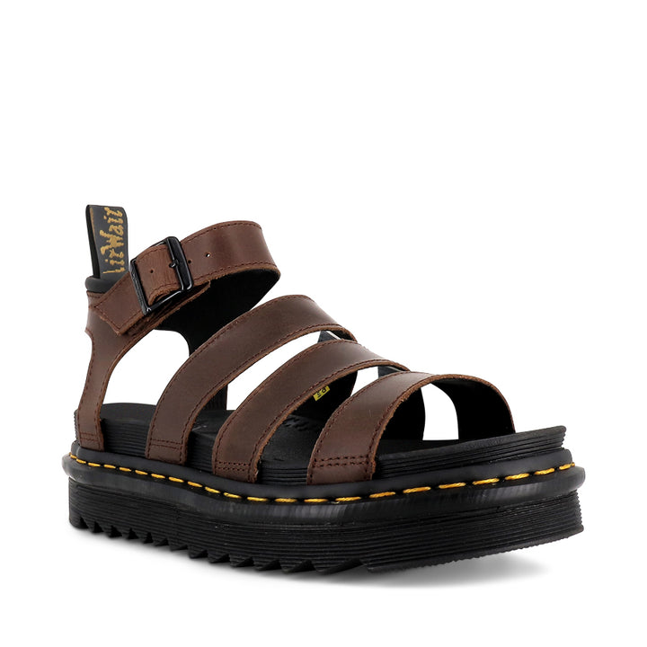 BLAIRE 3 STRAP SANDAL - DARK BROWN OILY LEATHER