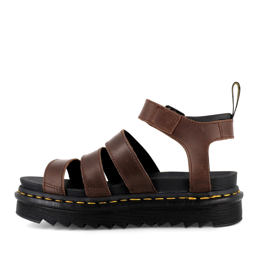 BLAIRE 3 STRAP SANDAL - DARK BROWN OILY LEATHER