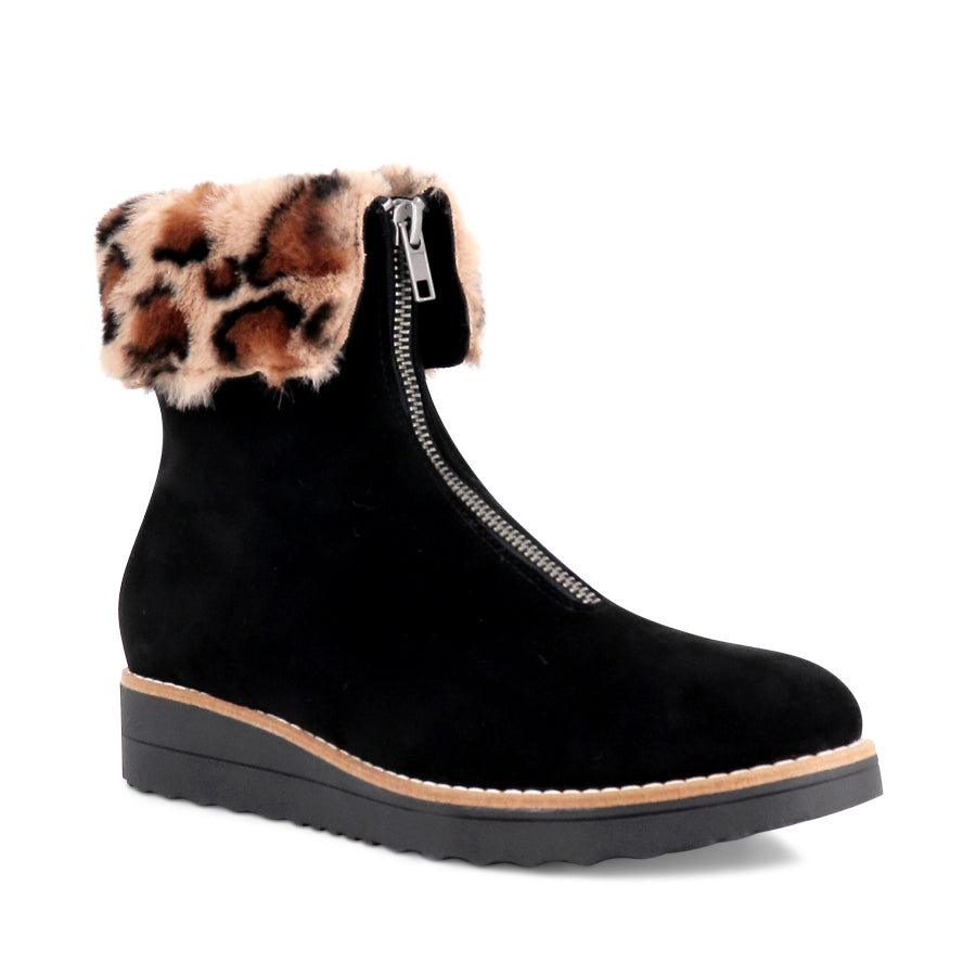 OHANA  - BLACK SUEDE/ LEOPARD FUR